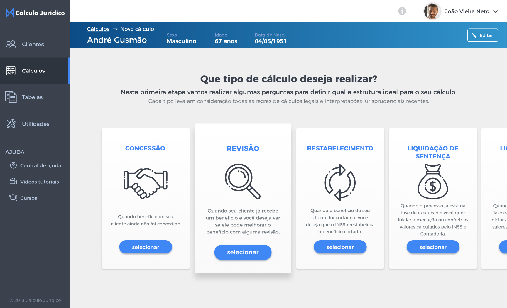 Cálculo Jurídico SaaS dashboard